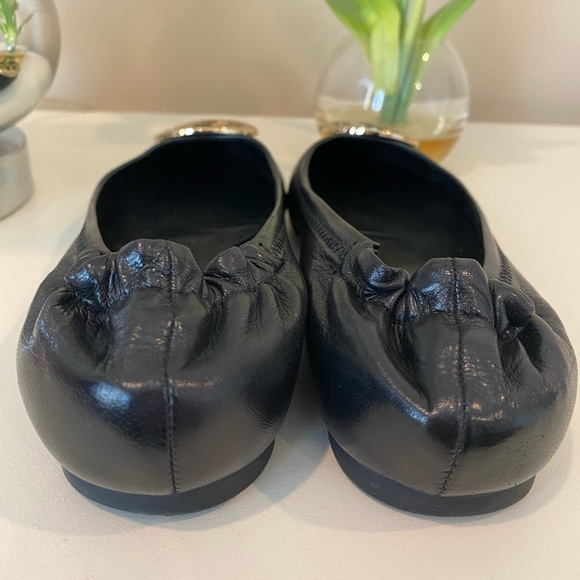Tory Burch Reva Black Leather Ballet Flats - Picture 3 of 7